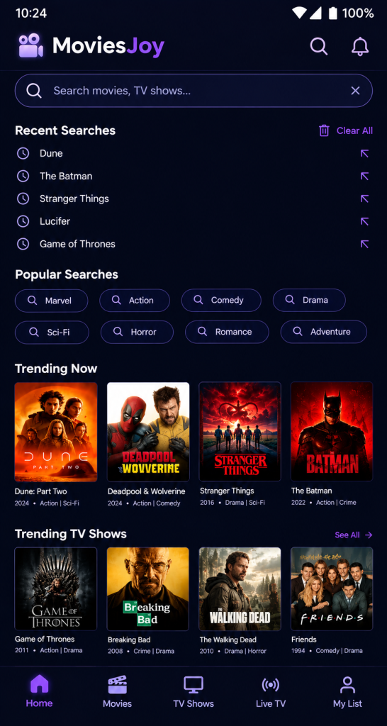 MoviesJoy App Screenshots